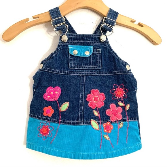 Nannette Baby Toddler Girl Denim Overalls Skirt Floral Corduroy size 12 months - Picture 1 of 8